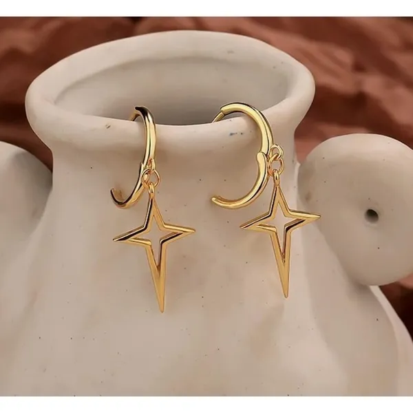 NEW Gold Star Dangle Hoop Earrings | Yellow Gold Over‎ 925 Sterling Silver - Image 11