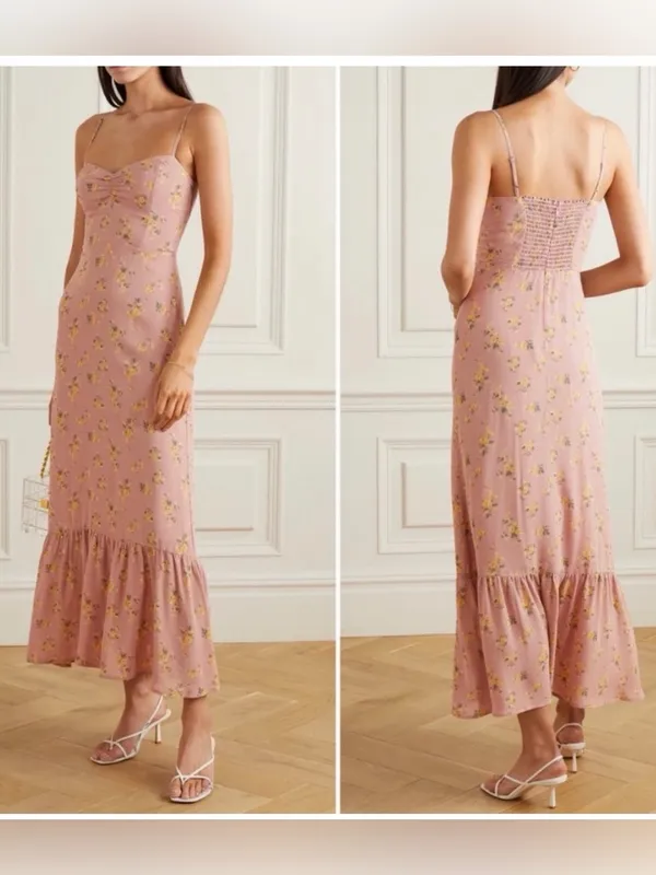 Reformation Emerson Maxi Dress Ruffle Hem in Frances Floral Blush Pink Size 4 - Image 2