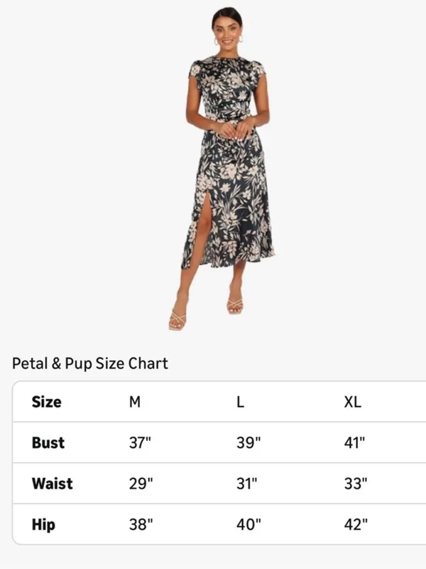 Petal + Pup Lisbeth Ruched Satin Midi Dress Navy Large NWT - Image 6