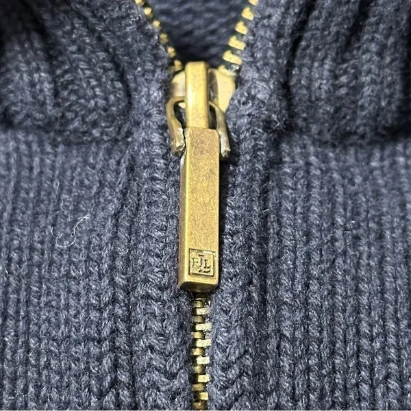 Lauren Ralph Lauren Vintage Size L Navy Blue Cotton Knit Sweater Zip Up Cardigan - Image 7