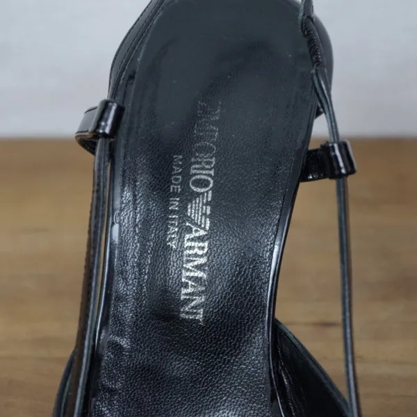 Emporio Armani Black Patent Leather Strappy Italian Made High Heels Size 37.5 - Image 7