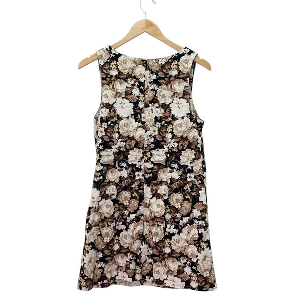 Abercrombie & Fitch Floral Linen Blend Mini Dress Brown Beige Roses Size Small - Image 6