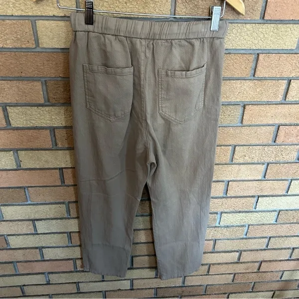 ZARA 100% Linen High Rise Khaki Tan Drawstring Slim Leg Pants Women’s Size XS - Image 2