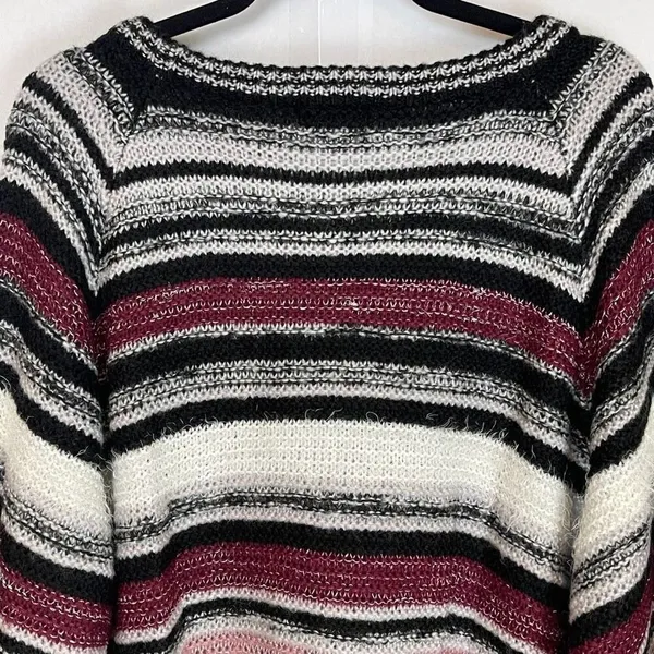 VENUS Sweater Women's Medium Purple Black Oversized Striped Long Sleeve Pullover - Image 12