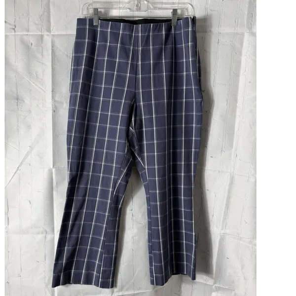 A‎ New Day Plaid Pants Sz 14 Navy Blue Windowpane Stretch Pull On Trousers Work - Image 2