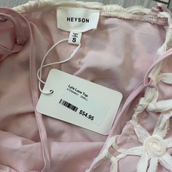 Anthropologie NWT HEYSON Lyla Floral Crochet Lace Barbiecore Tank Top cream/pink size small - Image 6