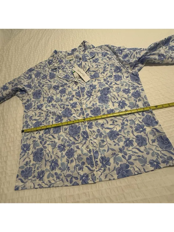 BedHead PJS Pajamas Blue Floral Print White Cotton Pants & Shirt Set NWT Large - Image 14