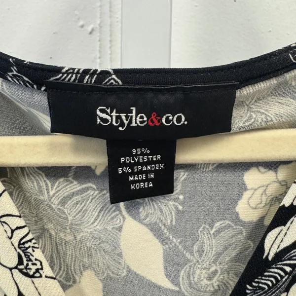 Style & Co Black White Floral Twist Front Midi Dress Size L Short Sleeve Stretch - Image 7