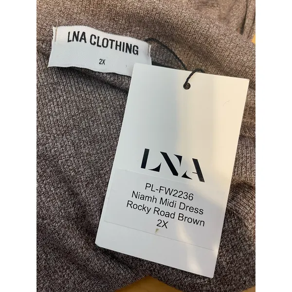LNA Sweater Dress 2X Brown Stretch Knit Side Slit Granola Girl Minimalist NWT - Image 6
