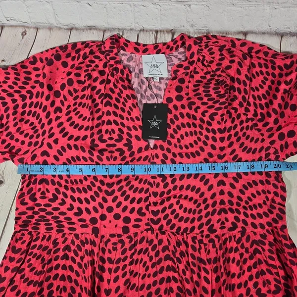 AREA STARS Red Black‎ Polka Dot Tiered Midi Dress Womens Size L Cotton V Neck - Image 6