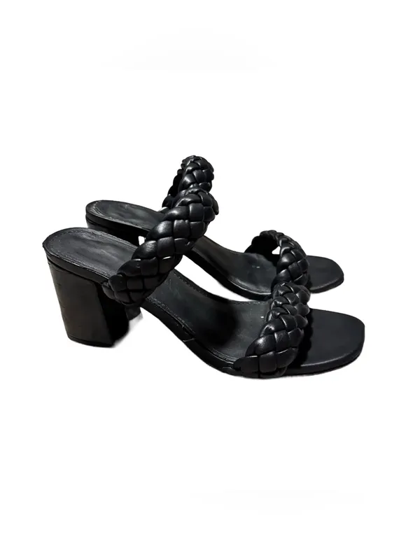 A New Day Braided Heels Women's 7 Faux Leather Black Mule Slip On Minimalist - Image 2