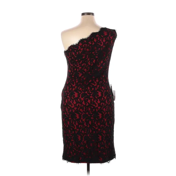 Black Red Lace One Shoulder Sheath Dress Formal Evening Cocktail Party‎ - Image 5