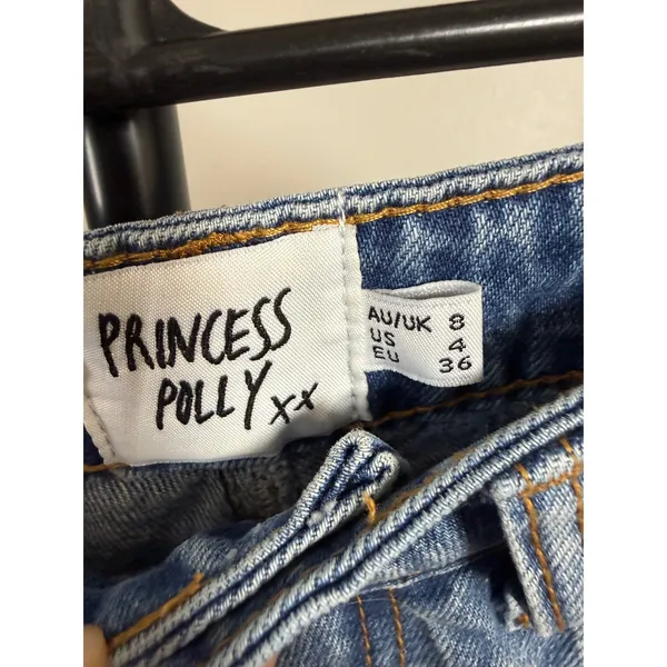 Princess Polly High Waisted Distressed Denim Shorts Light Wash Size 4 US - Image 2