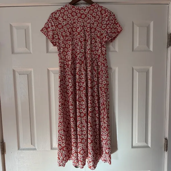 Madewell Red Daisy Floral Clara Wrap Midi Dress Short Sleeve V-Neck XS EUC‎ - Image 3