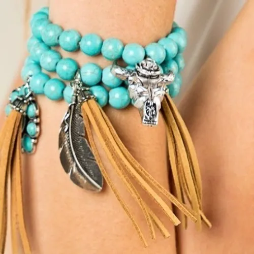 Natural stone bead‎ and steer head charm - Image 3