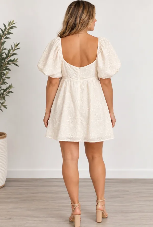 Altar'd State Cream Puff Sleeve Lace Mini Dress - Image 3