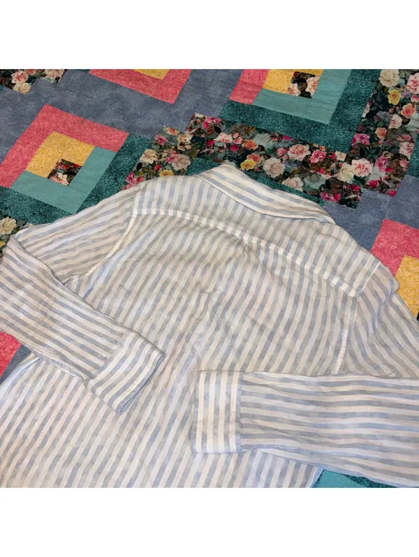 Aerie Freyed Hem Woman’s S Blue and White Striped Button-Up Shirt - Image 4