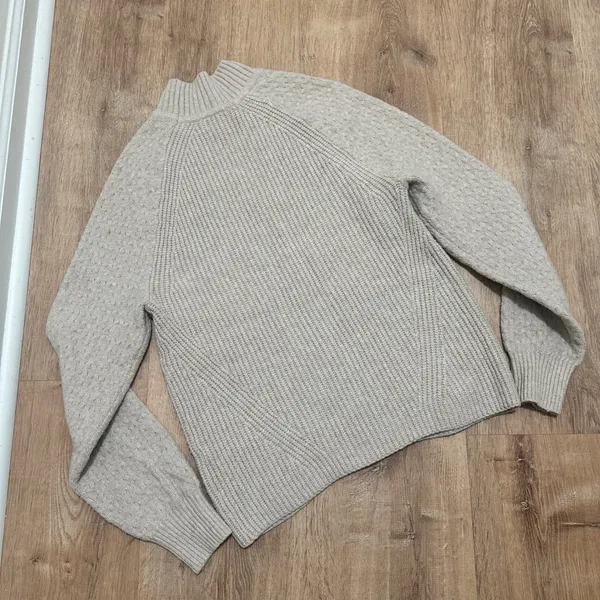 Calvin Klein | Women's Cream Beige Ribbed‎ Mock Neck Textured Knit Sweater, S - Image 2