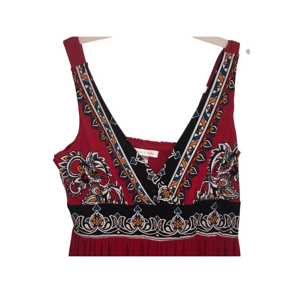 Red Maxi Dress Size 6 Black White Baroque Pattern Sleeveless London Times Slinky - Image 2