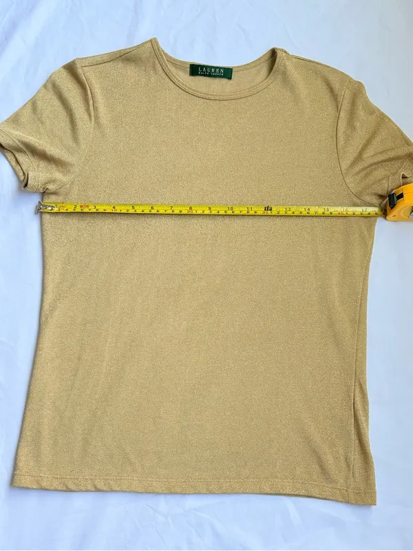 Lauren Ralph Lauren Blouse Gold Metallic T-shirt women Round neck - Image 5