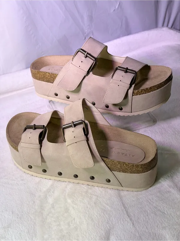 Altar'd State Beige Double-Buckle Platform Slide - Image 2