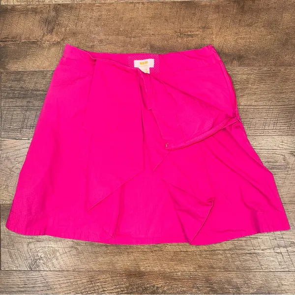 Anthropologie Maeve Ruffle Front Textured Fabric Fuchsia Lined Skirt - Image 6