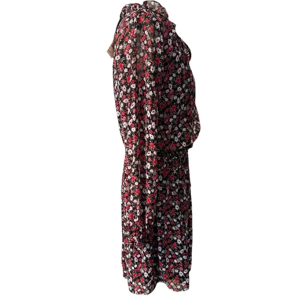 Socialite Floral Chiffon Mini Dress XS Red Black Long Sleeve Smocked Waist NWT - Image 3