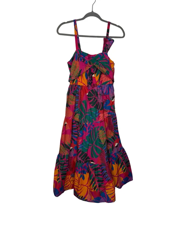✨🌴 Farm Rio Tropical Print Bow Front Tiered Midi Dress Size‎ Small 🌺🍹✨ - Image 2