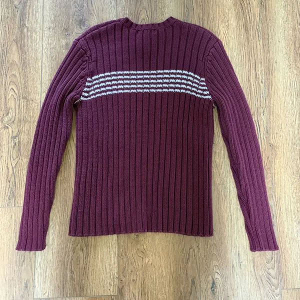 VTG Old Navy‎ Knit Fishermen Sweater V-Neck Maroon Cottage Womens L Y2K academia - Image 8