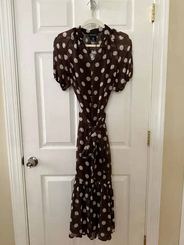 Bailey 44 Polka Dot Short-Sleeve Tiered Dress in Brown - Image 7