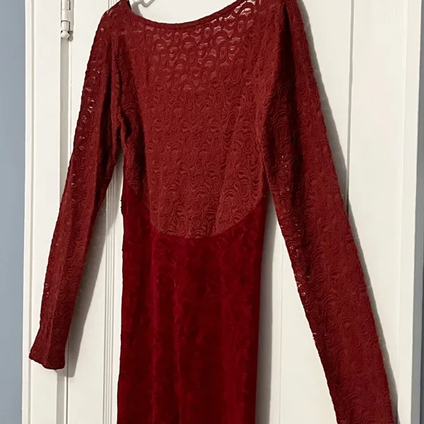 Free People sheer lace blouse tunic burgundy size medium boho corset design - Image 8