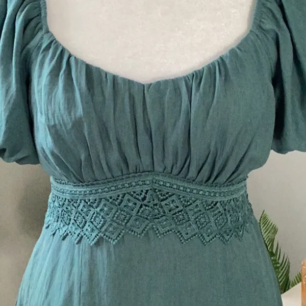 Trixxi Green Ruched Puff Sleeve Mini Dress - Image 3