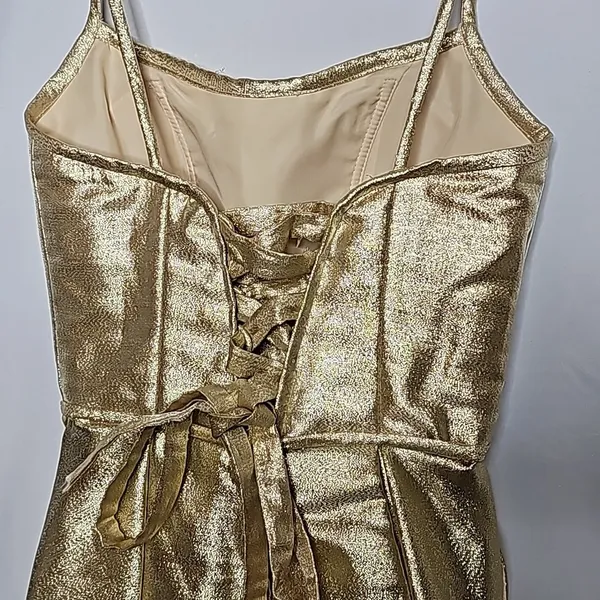 NWOT Morilee by Madeline Gardner gold corset lace up back pleated dress sz 00 - Image 5