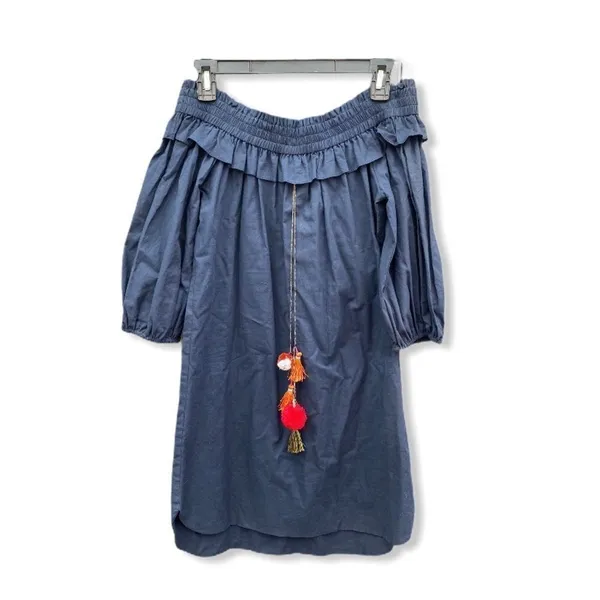 MISA Noemi Off‎ Shoulder Cotton Dress Navy - Image 2