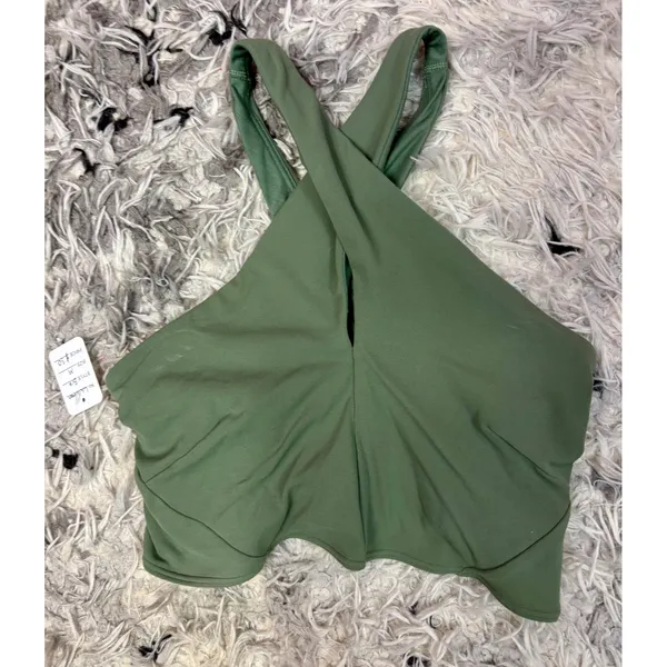 Lululemon Twisted Front Cross Back Sports Bra Olive Green Yoga Top Size M - Image 5