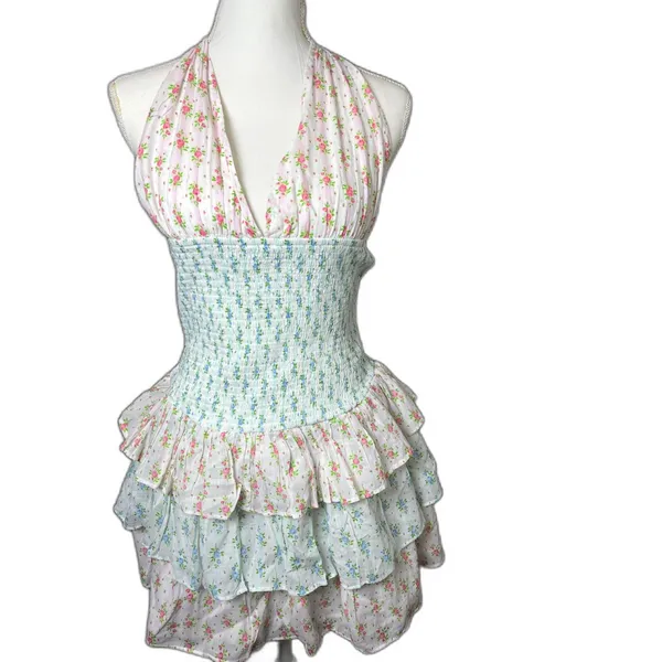 Altar'd State beautiful floral smocked ruffle dress size XL Halter Coquette - Image 6