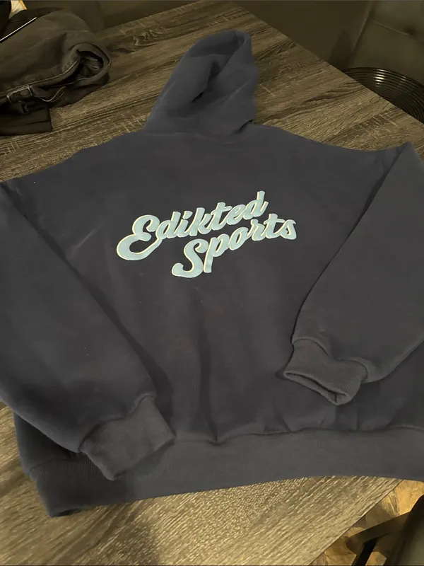 Edikted Logo Navy Pullover Hoodie - Women's Sweatshirt - Image 3
