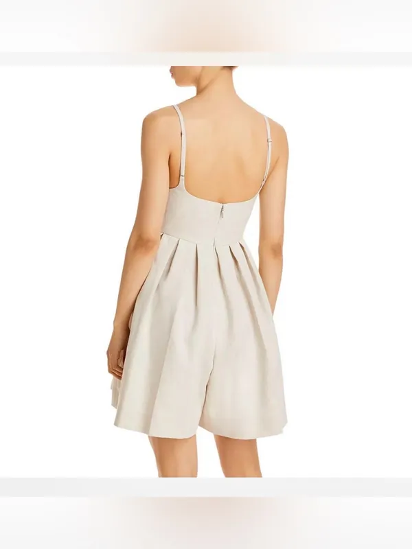 Rebecca Taylor Linen Square-Neck Pleated Romper Size 8 Color Rye - Image 2