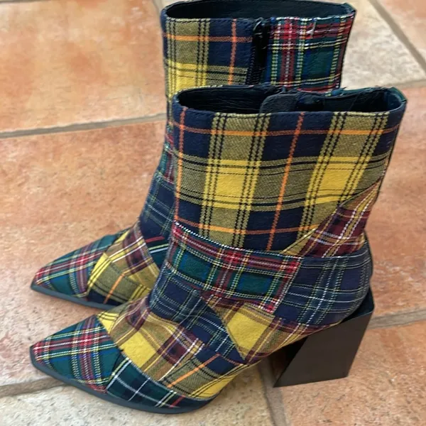 Jeffrey Campbell Siren plaid patchwork bootie size 6 - Image 4