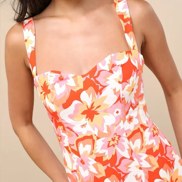 LULU’S Ashlea Orange Floral Sweetheart Mini Dress - Image 6