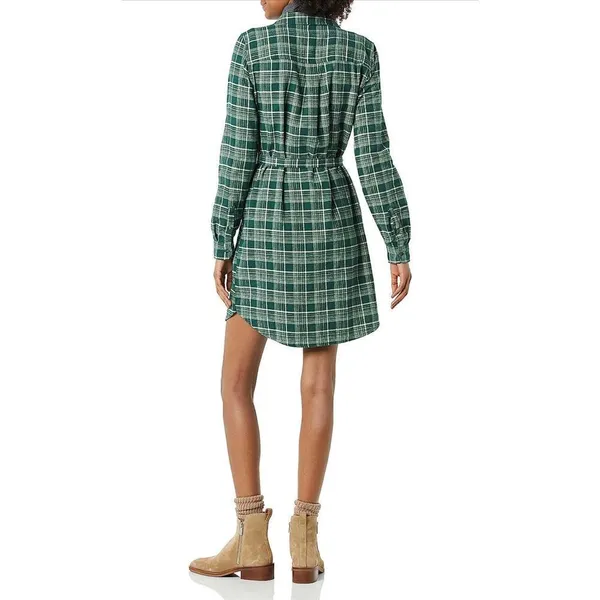 Goodthreads Brushed Flannel Relaxed-Fit Belted Shirt Dress M - Image 2