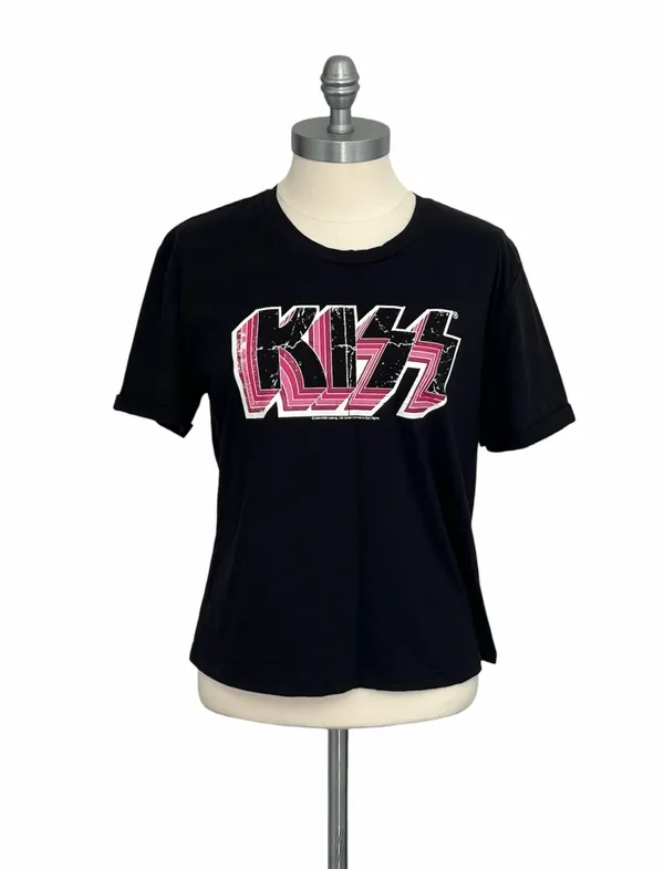 Gianni Bini NWT Women’s Sz M Rock Kiss Graphic Tee Shirt Black Pink Cotton Blend - Image 3