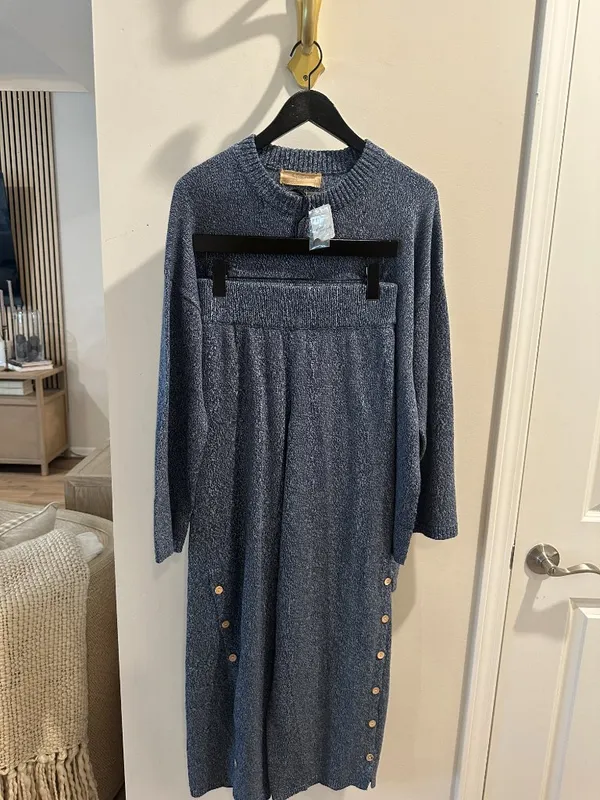 FREE PEOPLE Button Up Sweater Set in Blue Sea Combo Size Small NWT - Image 2