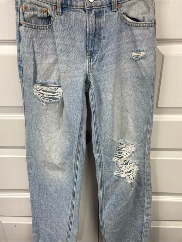 Pacsun Jordyn Low Rise Straight Jeans Blue Destroyed Light Wash 23 Baggy Cotton - Image 6