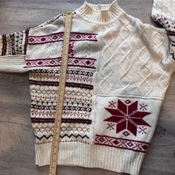 American Eagle Sweater Womens Large White Nordic Fair Isle Knit Pullover - Image 9