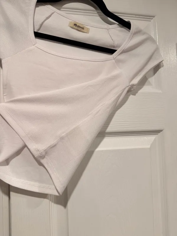 NWOT Madewell Size M White Square Neck Short Sleeve Ribbed Stretch Cropped Top - Image 3