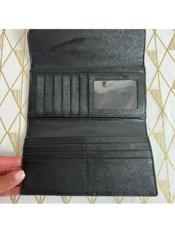 Coach Black Leather Wallet with White Trim and Buckle - Image 7