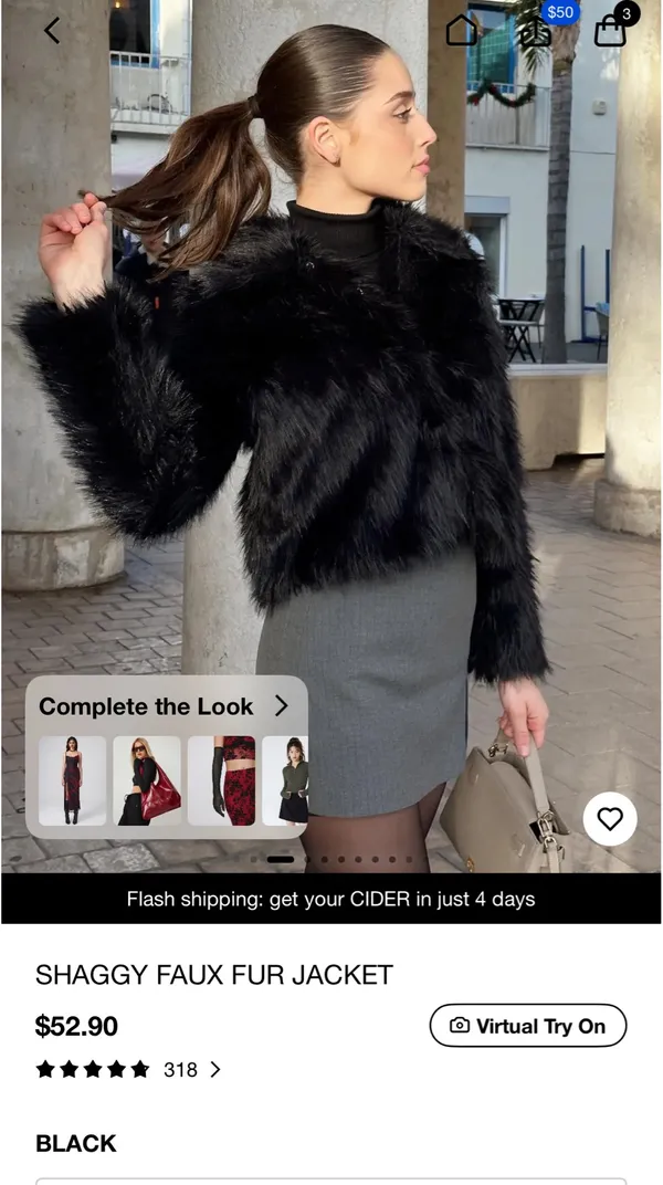 Cider Black Faux Fur coat size small - Image 3