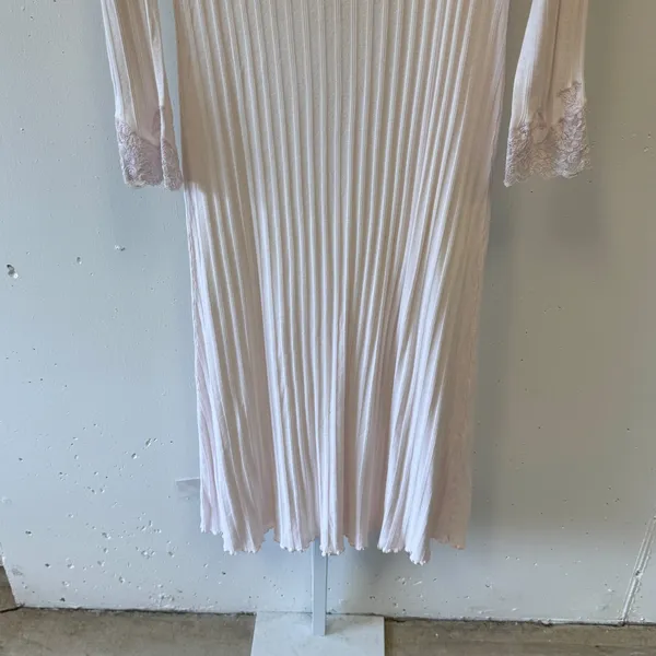Eileen West Pink Lace Trim Ribbed Nightgown Long Sleeve Sleep Dress XS Vintage - Image 4