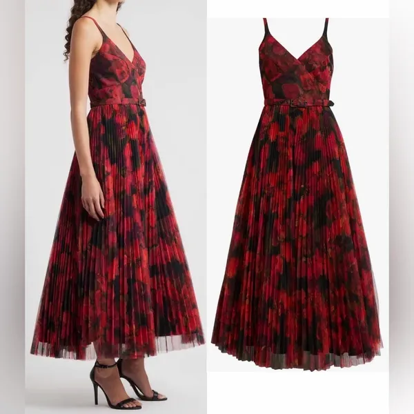 NEW Hutch Joanna Moody Orchids Pleated Belted Sleeveless Gown Sz 2 - Image 3